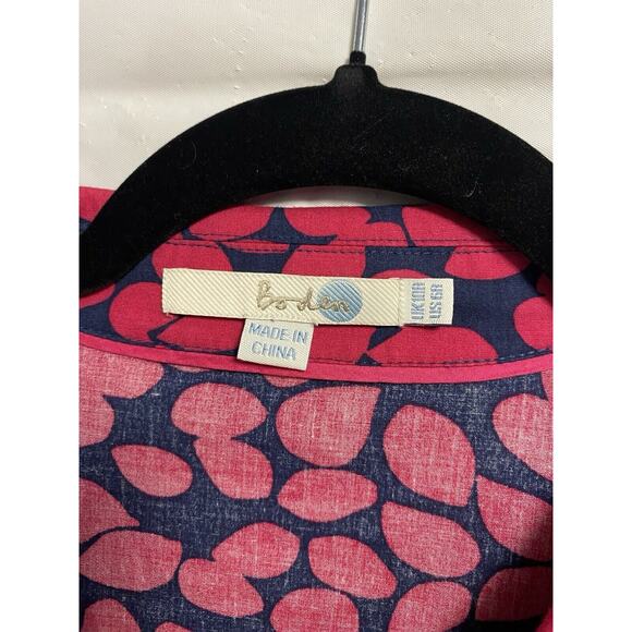 Boden Button Front Midi Dress Women’s 6R Geometric Tie Pink 3/4 Sleeve Stretch - Picture 3 of 4